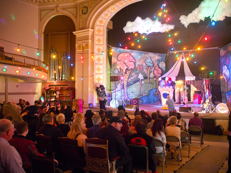 A fantastical villainous Candyland sideshow music fest wedding