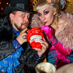 A fantastical villainous Candyland sideshow music fest wedding