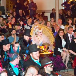 A fantastical villainous Candyland sideshow music fest wedding