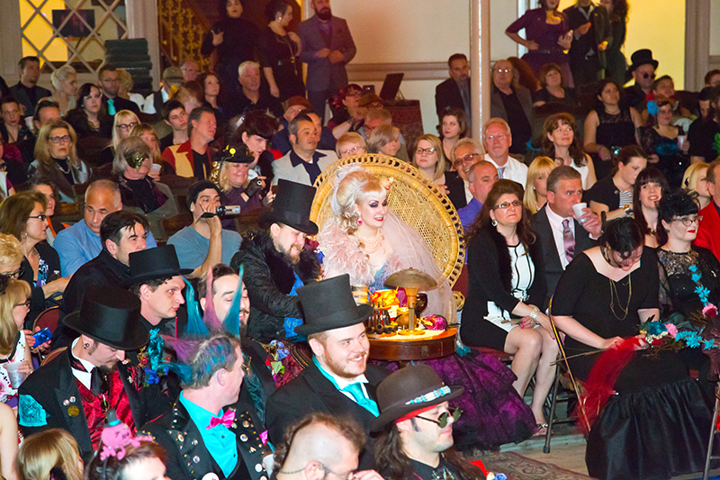 A fantastical villainous Candyland sideshow music fest wedding