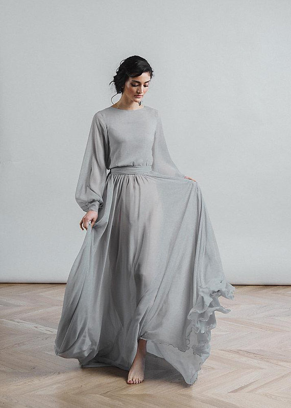 Gray Colour Dresses - Gray Bridal Wear - Grey Nikah Clothing