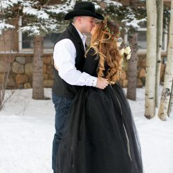 Don't miss the black gown and ski lift ride at this crisp winter elopement