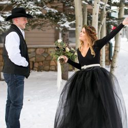 Don't miss the black gown and ski lift ride at this crisp winter elopement