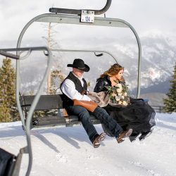 Don't miss the black gown and ski lift ride at this crisp winter elopement