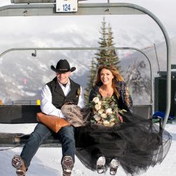 Don't miss the black gown and ski lift ride at this crisp winter elopement