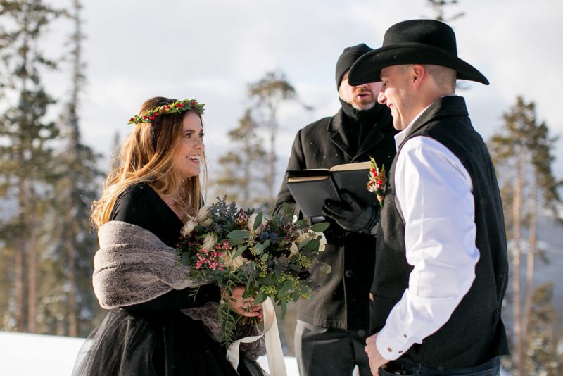 Don't miss the black gown and ski lift ride at this chilly wintry elopement 