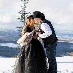 Don't miss the black gown and ski lift ride at this chilly wintry elopement