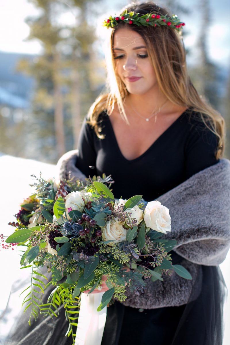 Don't miss the black gown and ski lift ride at this chilly wintry elopement 