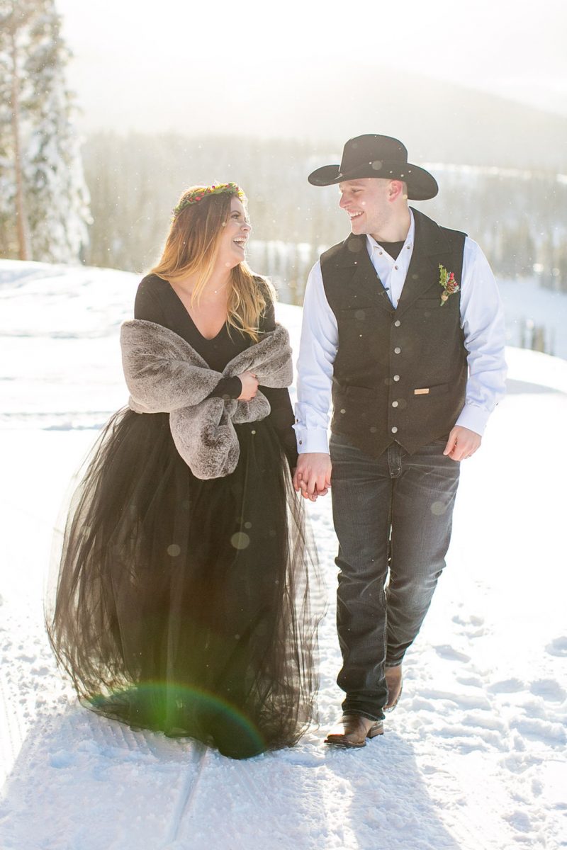 Don't miss the black gown and ski lift ride at this chilly wintry elopement 