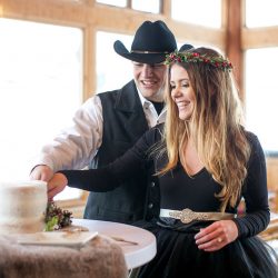 Don't miss the black gown and ski lift ride at this chilly wintry elopement