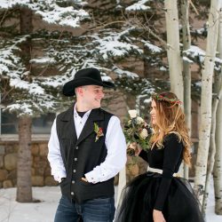 Don't miss the black gown and ski lift ride at this crisp winter elopement