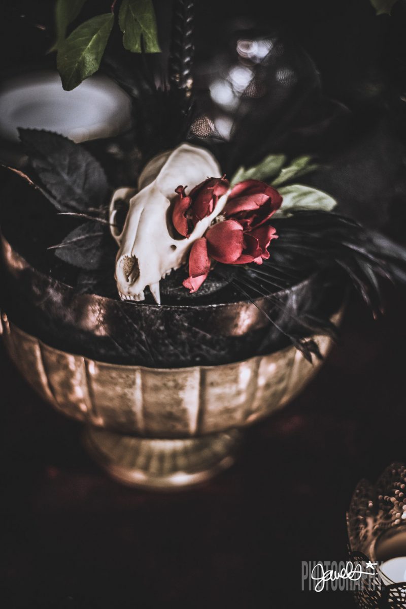 Goth gone LUXE with sparkle, faux fur, and rich reds at this goth wedding inspiration