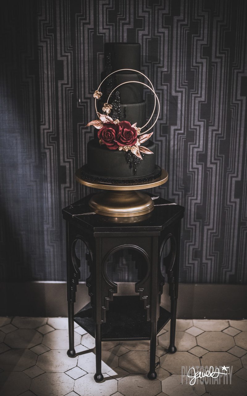 Goth gone LUXE with sparkle, faux fur, and rich reds at this goth wedding inspiration