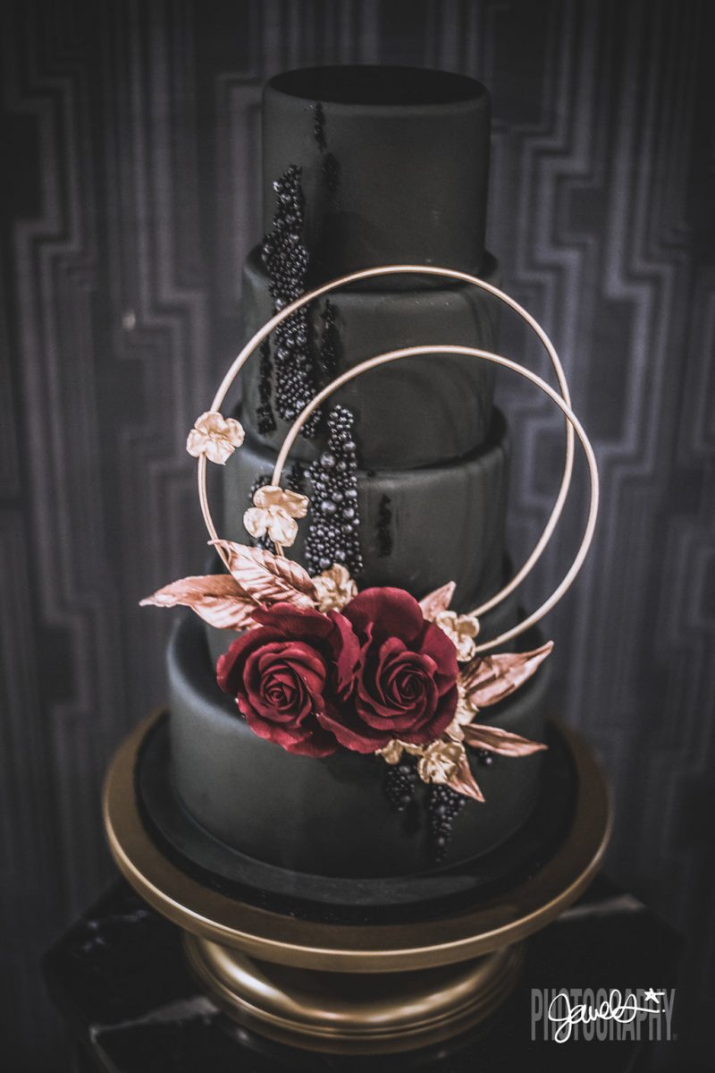 Goth gone LUXE with sparkle, faux fur, and rich reds at this goth wedding inspiration