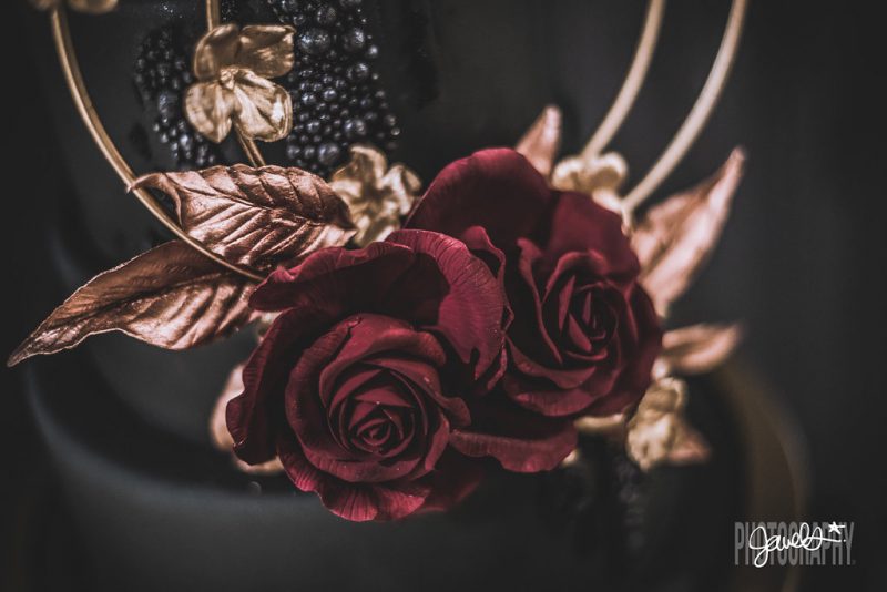 Goth gone LUXE with sparkle, faux fur, and rich reds at this goth wedding inspiration