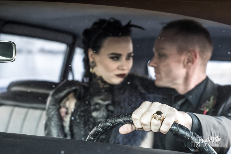 Goth gone LUXE with sparkle, faux fur, and rich reds at this goth wedding inspiration