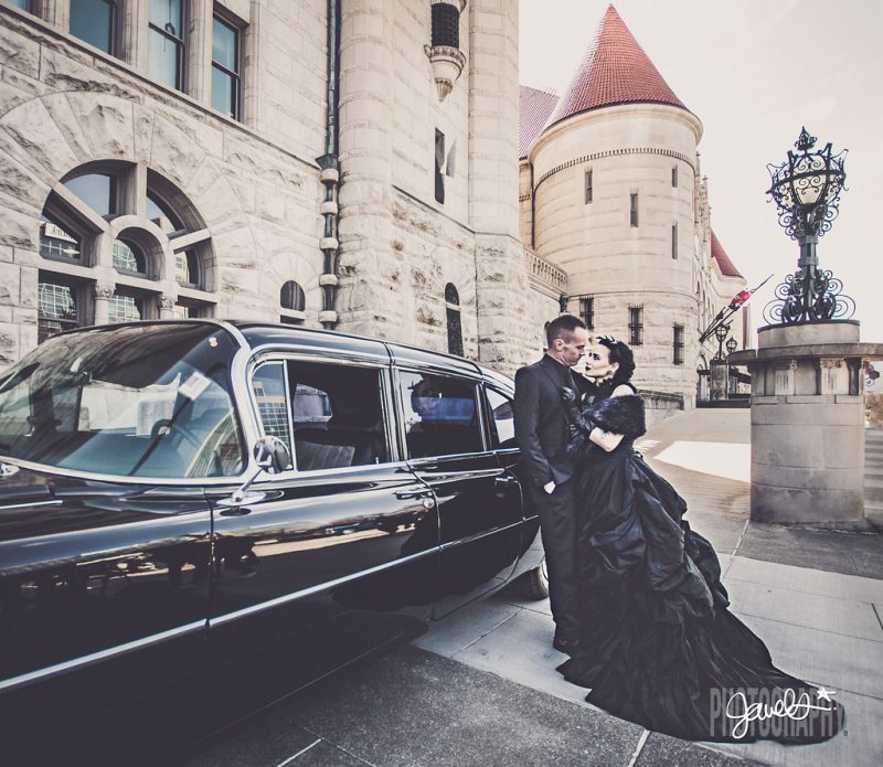 Goth gone LUXE with sparkle, faux fur, and rich reds at this goth wedding inspiration