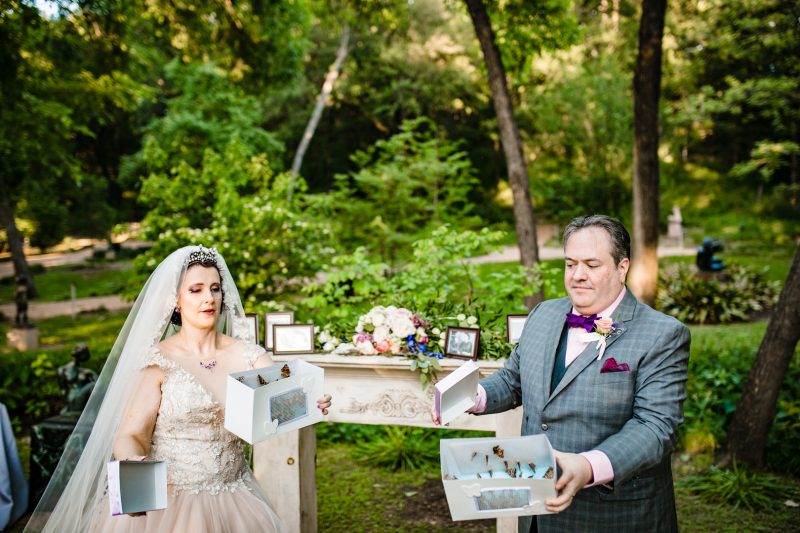 So much magic at this butterfly themed wedding in a sculpture garden