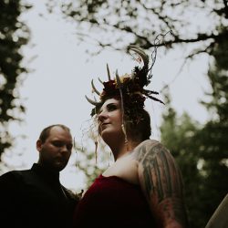 AnnieHallPhotography 225 - When a rustic forest wedding met red, black, and metal When a rustic forest wedding met red, black, and metal
