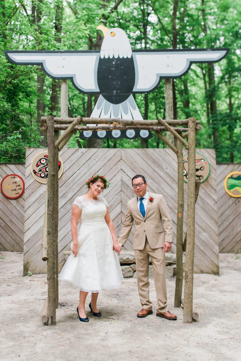Happily ever campers: this summer camp wedding had a trail mix bar, camp mug favors, and Korean traditions