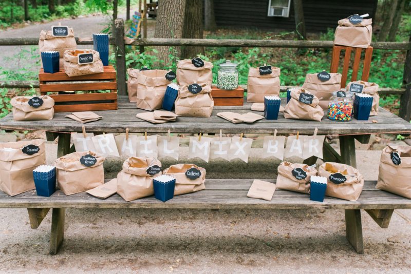 Happily ever campers: this summer camp wedding had a trail mix bar, camp mug favors, and Korean traditions