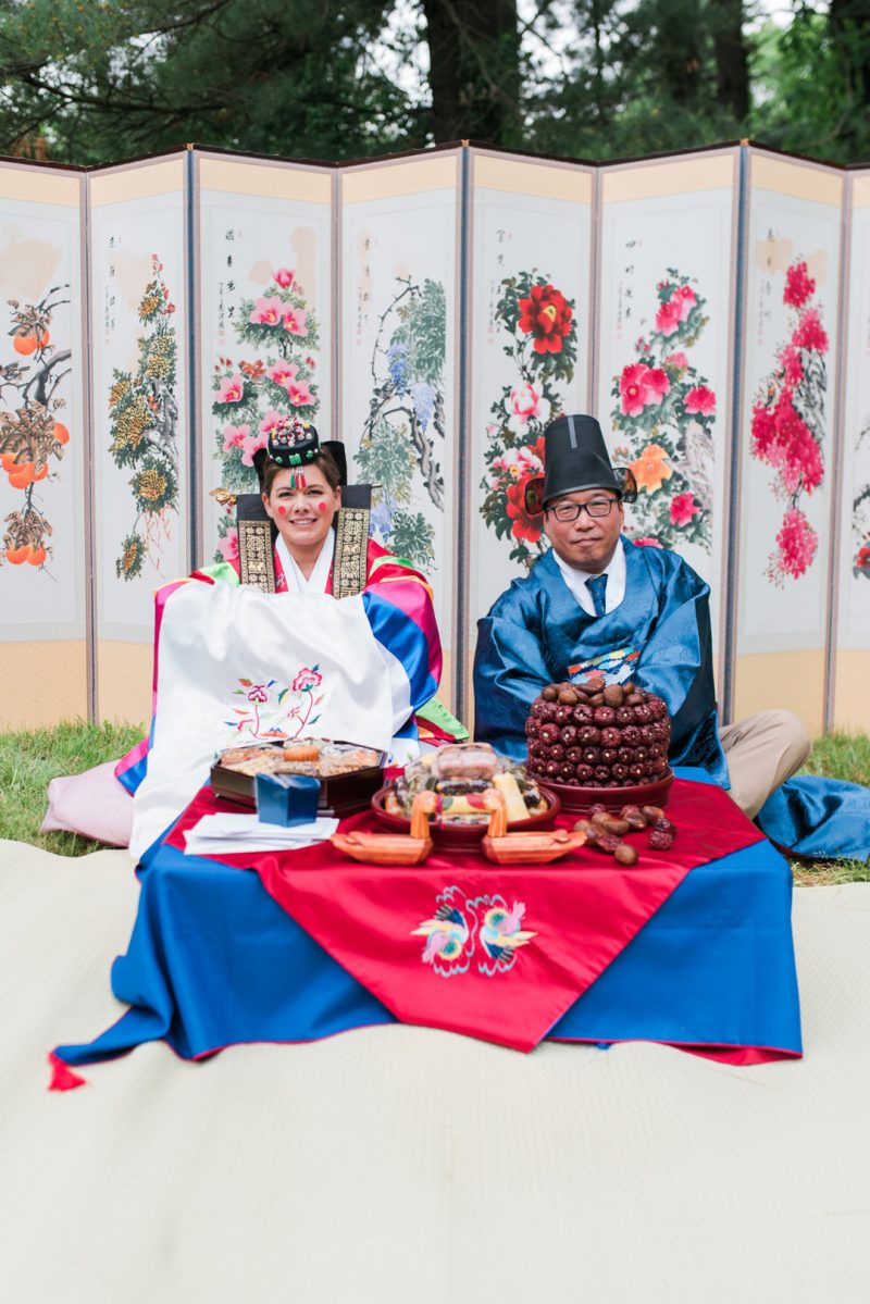Happily ever campers: this summer camp wedding had a trail mix bar, camp mug favors, and Korean traditions