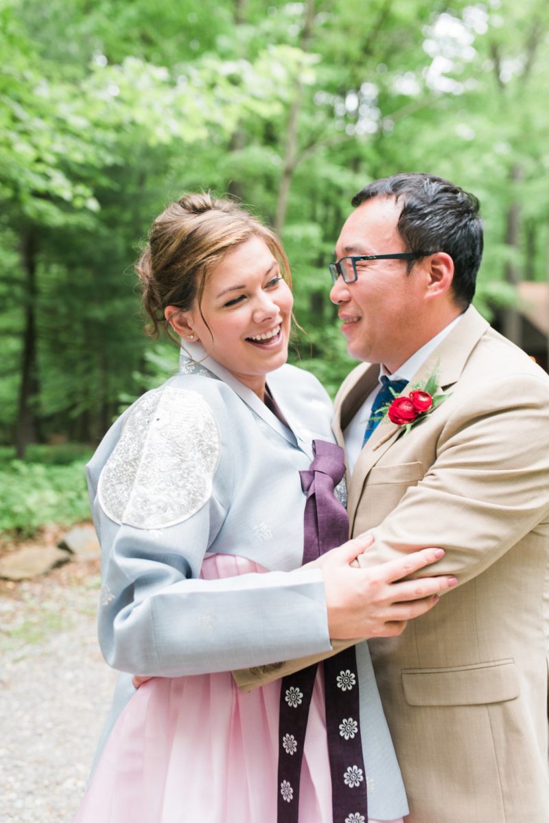 Happily ever campers: this summer camp wedding had a trail mix bar, camp mug favors, and Korean traditions
