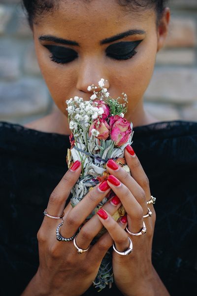 ChettaraTPhotography 0062 - Do I need a wedding bouquet? Yay or Nay alternatives for no-bouquet wedding A witchy elopement with a black dress, dark watercolors, and a cleansing stick bouquet