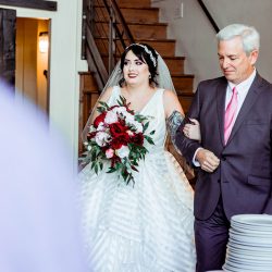 You'll need to fan yourself from the pink suit & striped dress at this romantic brunch wedding