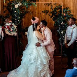 You'll need to fan yourself from the pink suit & striped dress at this romantic brunch wedding