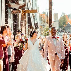You'll need to fan yourself from the pink suit & striped dress at this romantic Sunday wedding