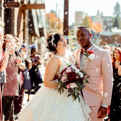 You'll need to fan yourself from the pink suit & striped dress at this romantic brunch wedding