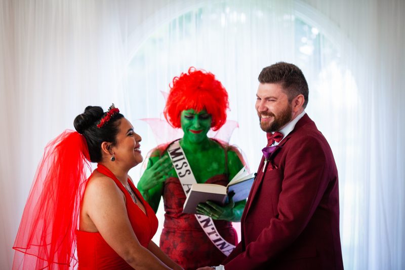 A most "strange and unusual" Beetlejuice wedding (with the movie wedding outfits!)