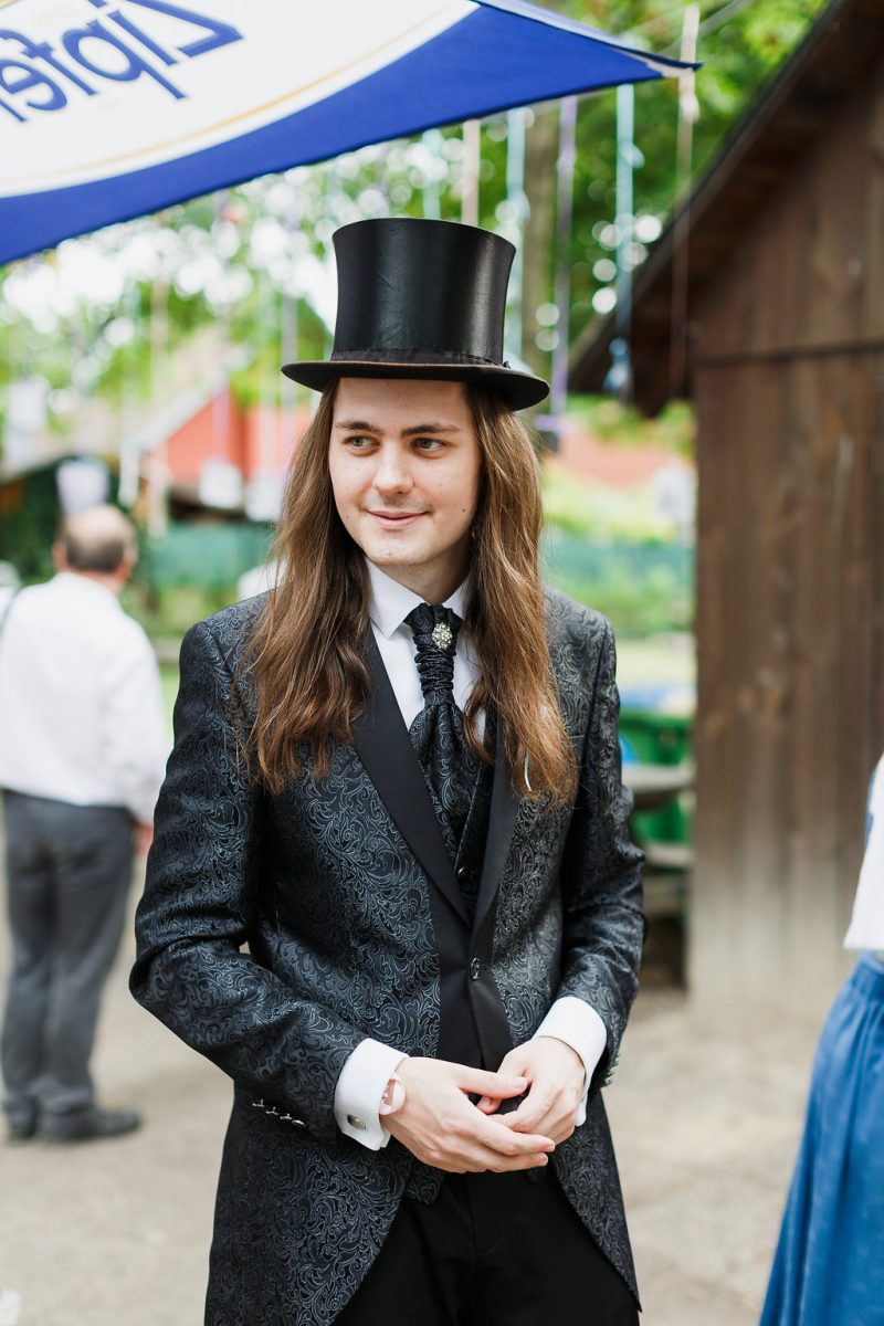 A fairy tale genderfluid cherry blossom vow renewal with a dress-to-suit swap(!)