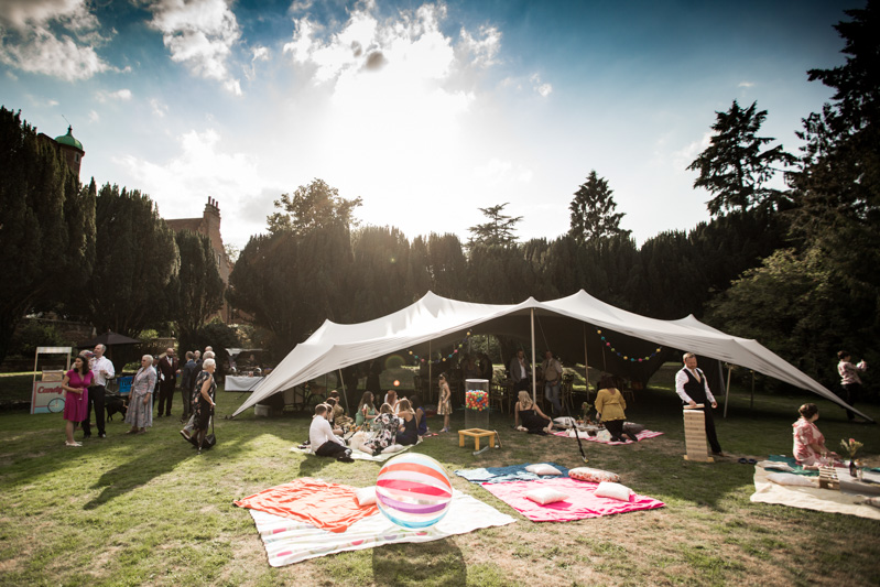 This outdoor carousel wedding had rainbow decor and a doggy bridesmaid