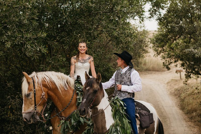 A horseback ceremony(!) at this misty horse ranch wedding with DIY for days 1 from Offbeat Wed (formerly Offbeat Bride) A horse ranch wedding with a horseback ceremony and DIY for days