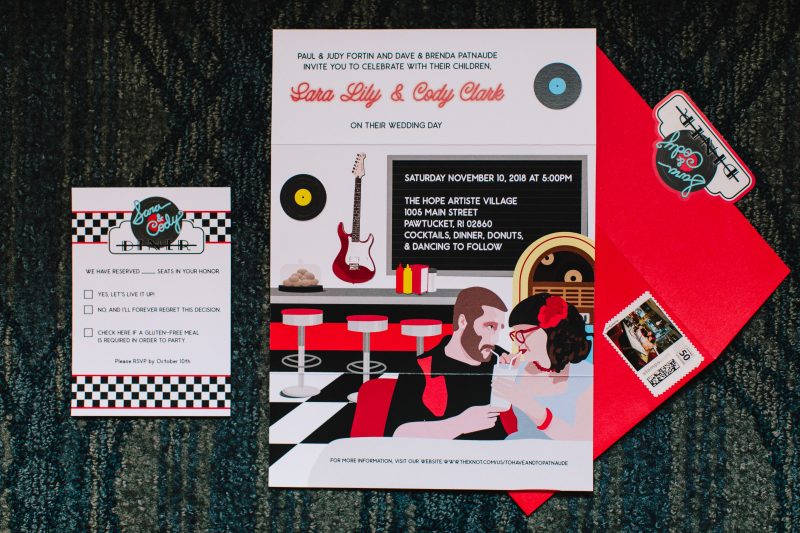 It's guitars & malt shop love at this retro diner-themed wedding