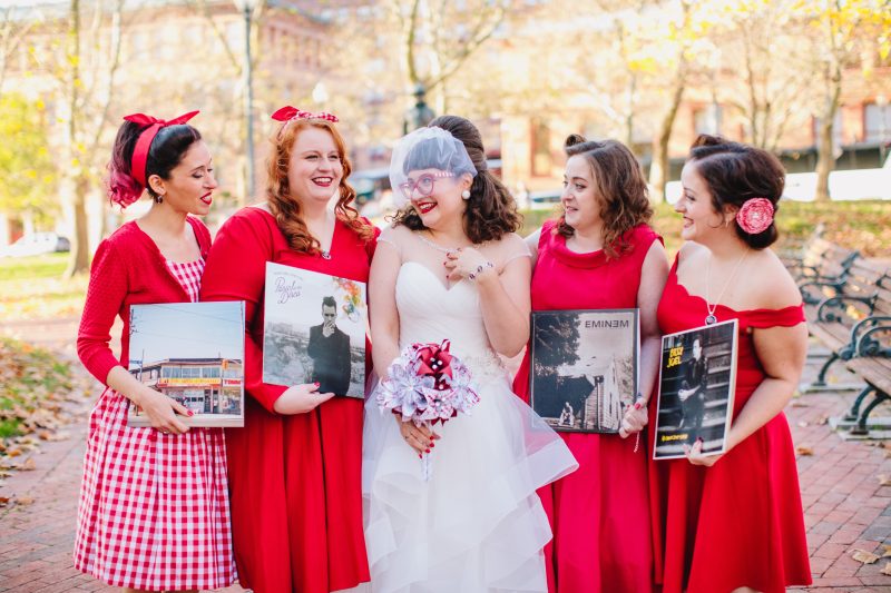 It's guitars & malt shop love at this retro diner-themed wedding