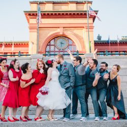 It's guitars & malt shop love at this retro diner-themed wedding