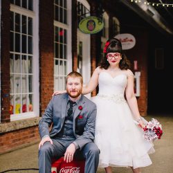 It's guitars & malt shop love at this retro diner-themed wedding