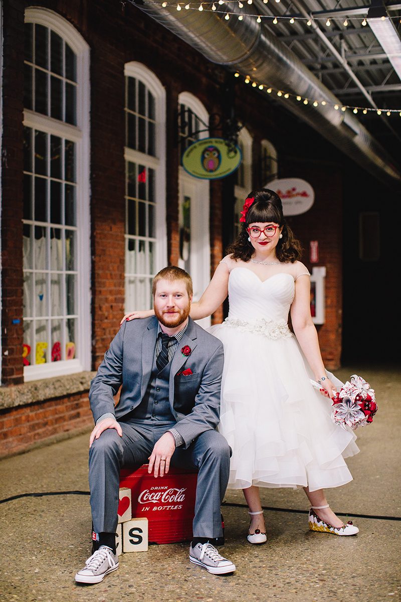 It's guitars & malt shop love at this retro diner-themed wedding