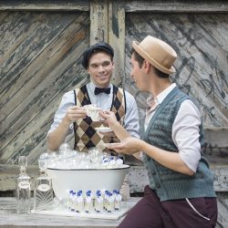 Industrial chic vibes at this vintage-inspired two-groom wedding inspiration