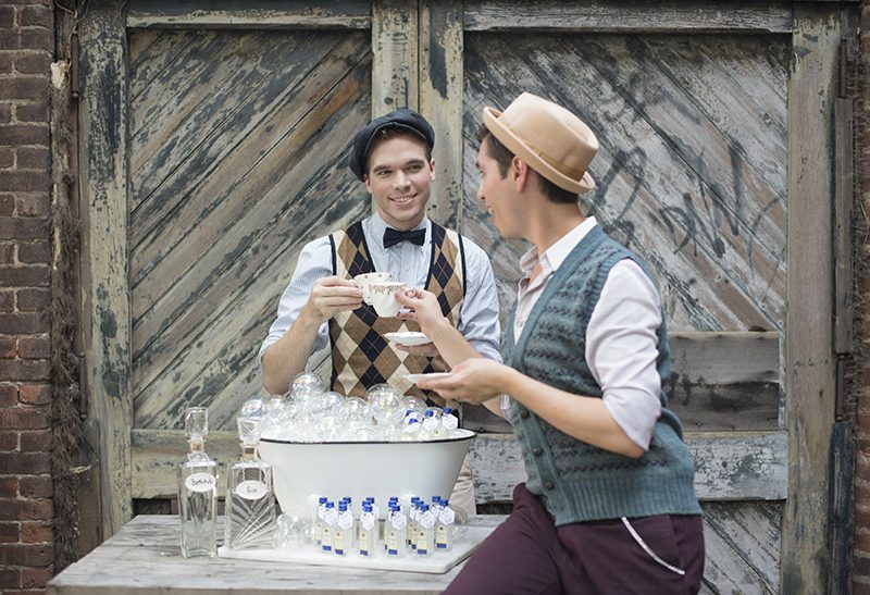 Industrial chic vibes at this vintage-inspired two-groom wedding inspiration