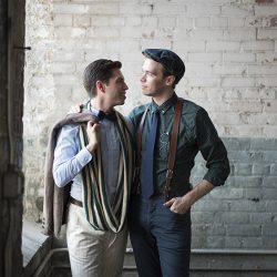 Industrial chic vibes at this vintage-inspired two-groom wedding inspiration