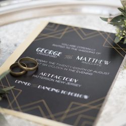 Industrial chic vibes at this vintage-inspired two-groom wedding inspiration