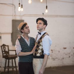 Industrial chic vibes at this vintage-inspired two-groom wedding inspiration