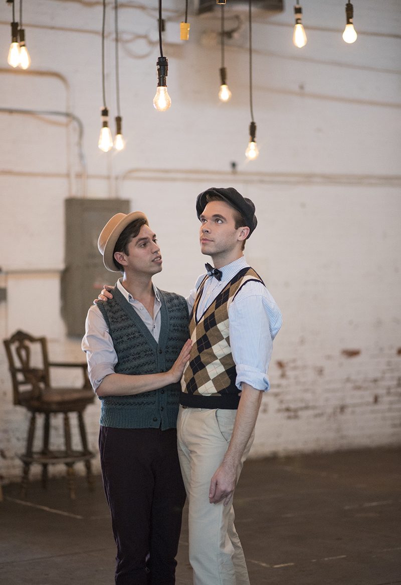 Industrial chic vibes at this vintage-inspired two-groom wedding inspiration