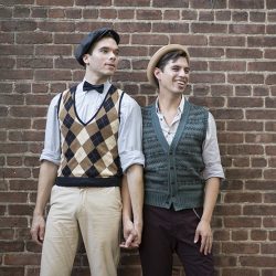 Industrial chic vibes at this vintage-inspired two-groom wedding inspiration