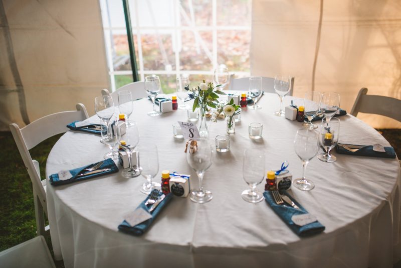 A backyard wedding with dinosaurs, DIY, & a gorgeous gown made by the bride