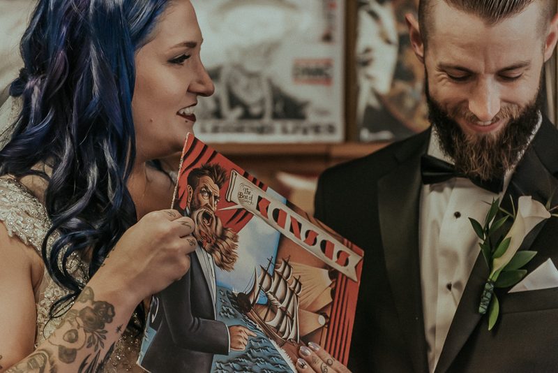 Vintage style & geometric touches at this vintage garage wedding